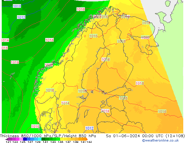 Thck 850-1000 hPa UK-Global so. 01.06.2024 00 UTC