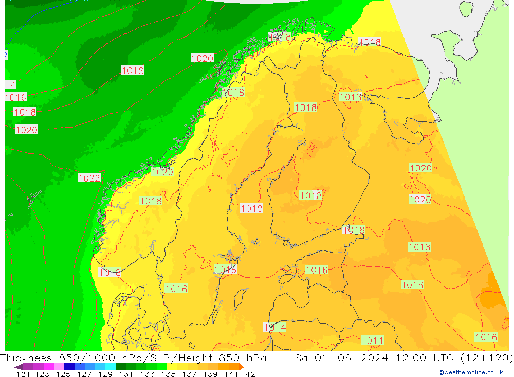 Schichtdicke 850-1000 hPa UK-Global Sa 01.06.2024 12 UTC