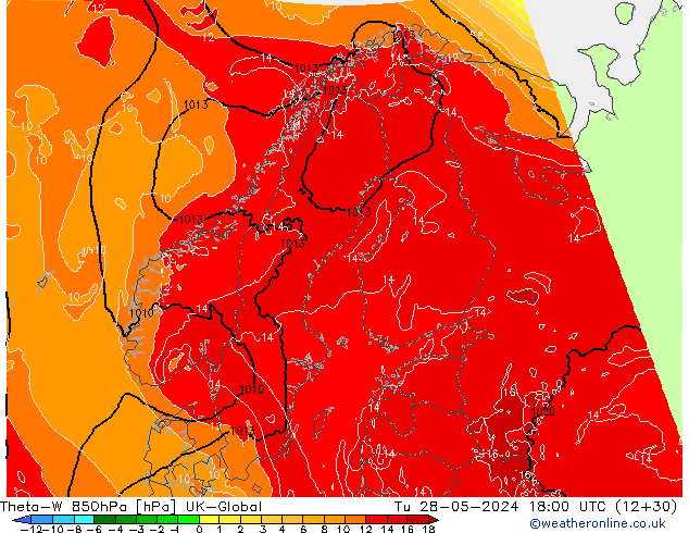 Theta-W 850hPa UK-Global Tu 28.05.2024 18 UTC