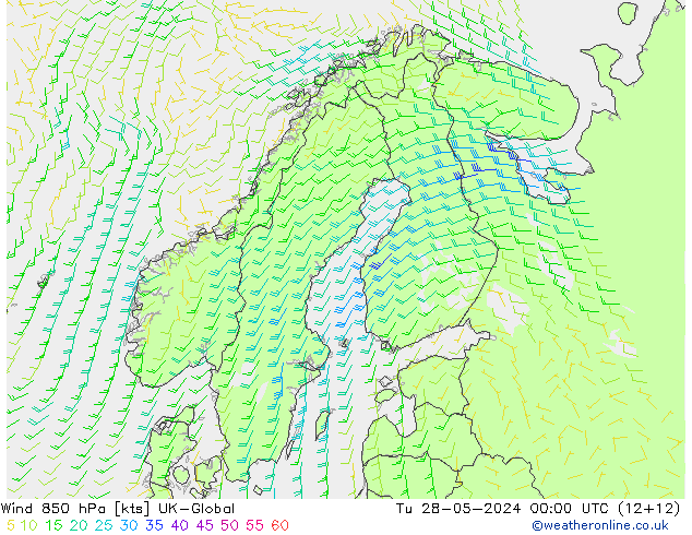 Wind 850 hPa UK-Global di 28.05.2024 00 UTC