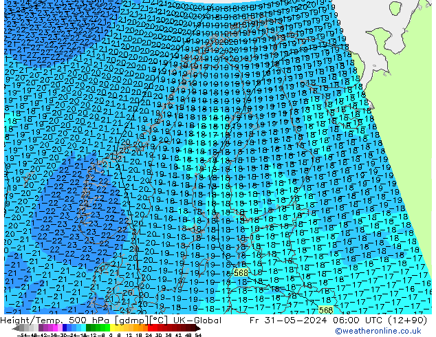 Height/Temp. 500 гПа UK-Global пт 31.05.2024 06 UTC