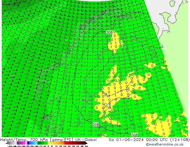 Height/Temp. 700 hPa UK-Global Sa 01.06.2024 00 UTC