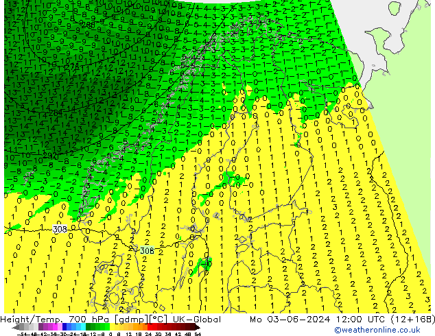 Height/Temp. 700 hPa UK-Global Mo 03.06.2024 12 UTC