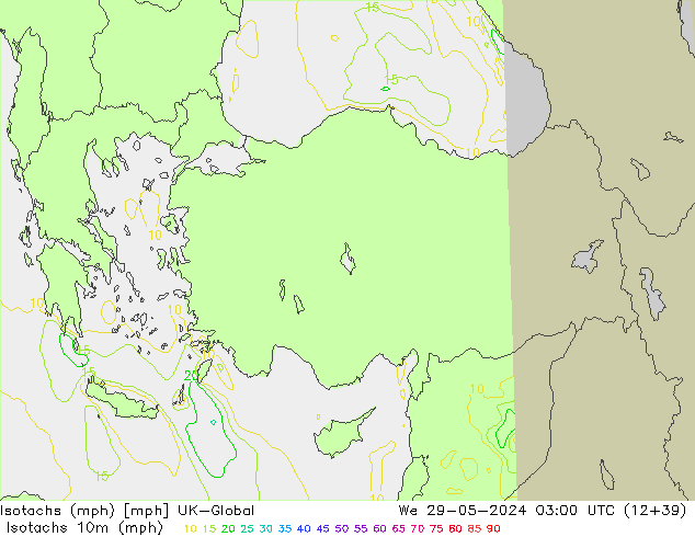 Isotachs (mph) UK-Global We 29.05.2024 03 UTC