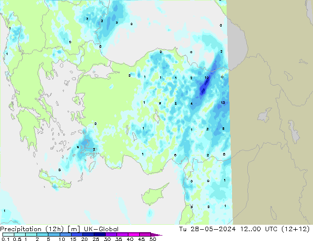 Precipitation (12h) UK-Global Tu 28.05.2024 00 UTC