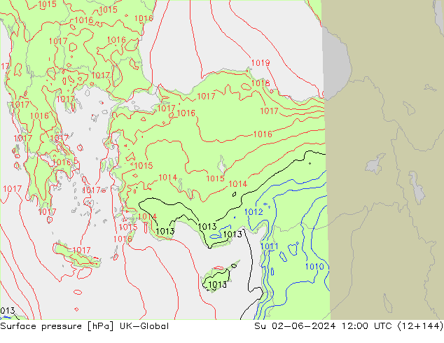 Atmosférický tlak UK-Global Ne 02.06.2024 12 UTC