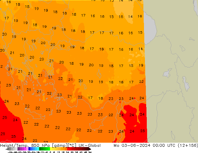 Height/Temp. 850 hPa UK-Global Mo 03.06.2024 00 UTC