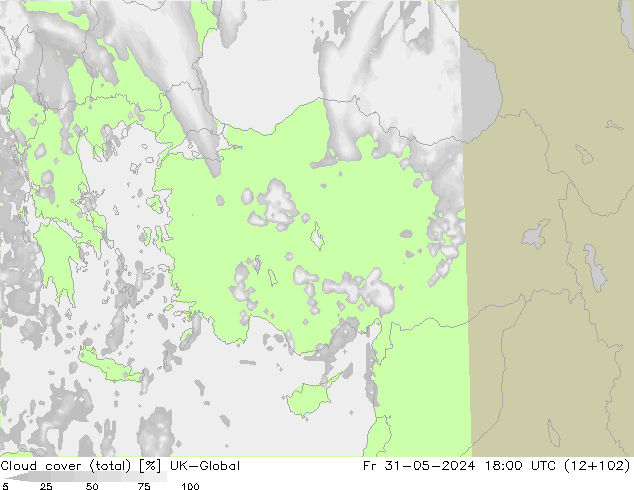 Cloud cover (total) UK-Global Fr 31.05.2024 18 UTC