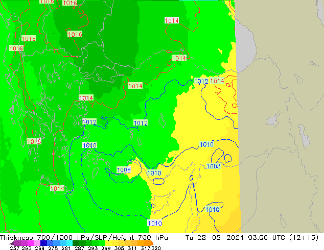 Thck 700-1000 hPa UK-Global mar 28.05.2024 03 UTC