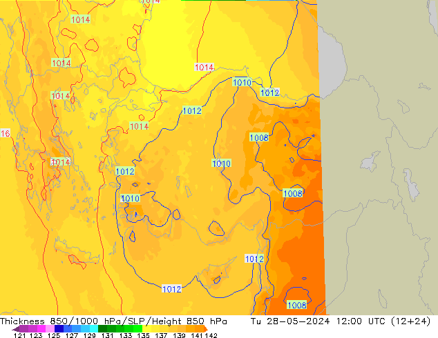 850-1000 hPa Kalınlığı UK-Global Sa 28.05.2024 12 UTC