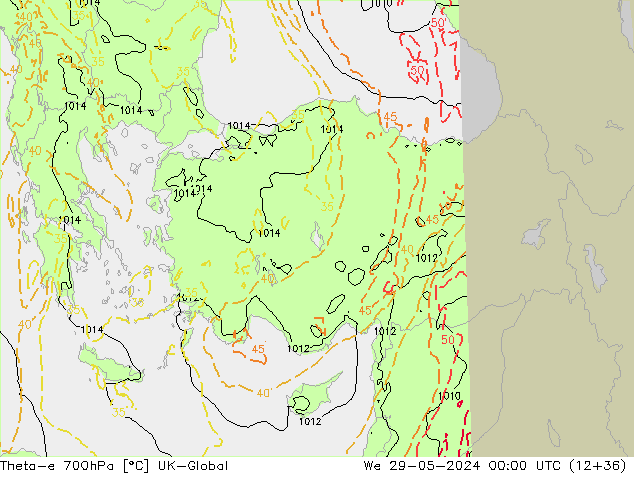 Theta-e 700hPa UK-Global We 29.05.2024 00 UTC