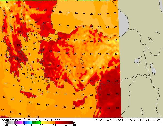 Temperature (2m) UK-Global So 01.06.2024 12 UTC