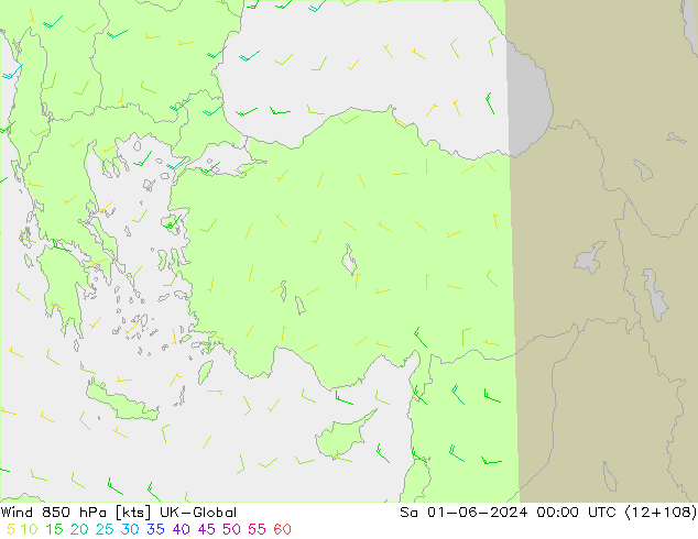 ветер 850 гПа UK-Global сб 01.06.2024 00 UTC