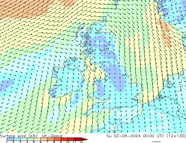 Vent 10 m (bft) UK-Global dim 02.06.2024 00 UTC