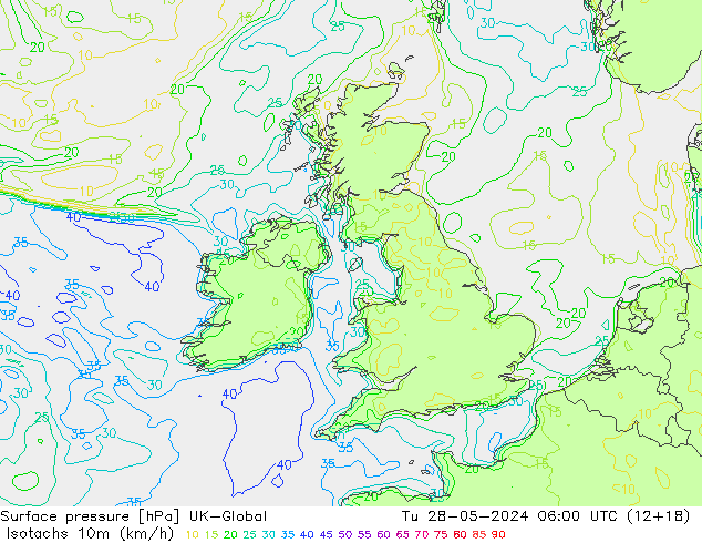 Eşrüzgar Hızları (km/sa) UK-Global Sa 28.05.2024 06 UTC