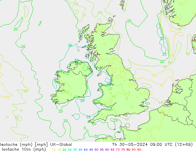 Isotachs (mph) UK-Global Th 30.05.2024 09 UTC