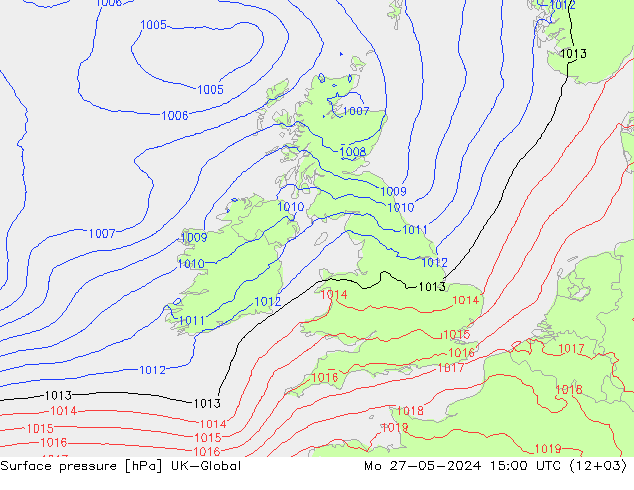 Atmosférický tlak UK-Global Po 27.05.2024 15 UTC