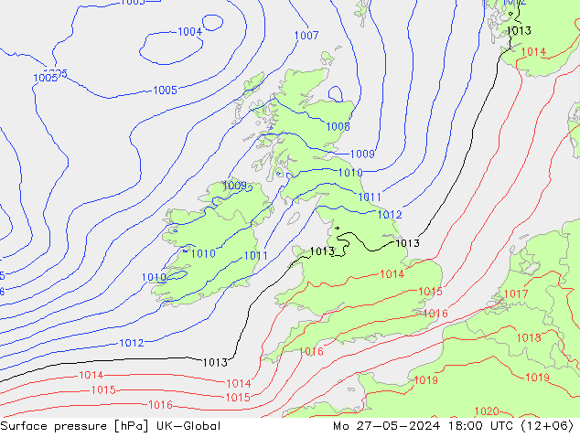 Pressione al suolo UK-Global lun 27.05.2024 18 UTC