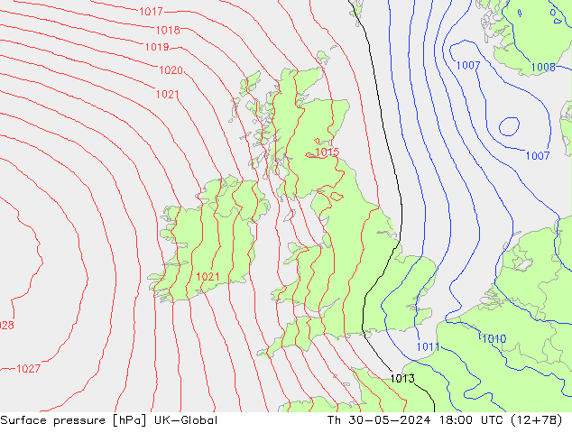 Atmosférický tlak UK-Global Čt 30.05.2024 18 UTC