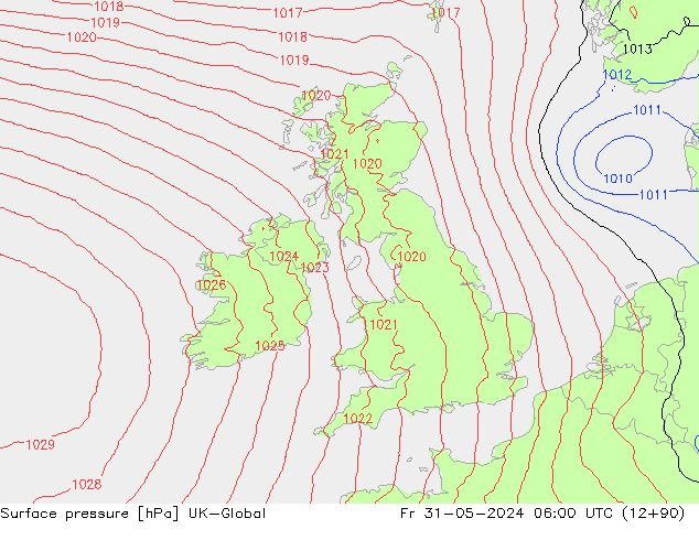 Surface pressure UK-Global Fr 31.05.2024 06 UTC