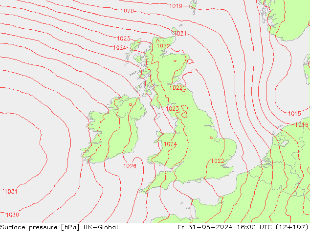 pression de l'air UK-Global ven 31.05.2024 18 UTC