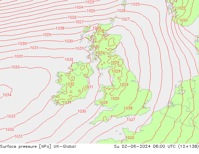 Surface pressure UK-Global Su 02.06.2024 06 UTC