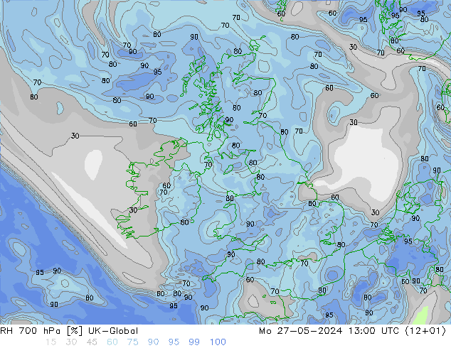 RH 700 hPa UK-Global Po 27.05.2024 13 UTC