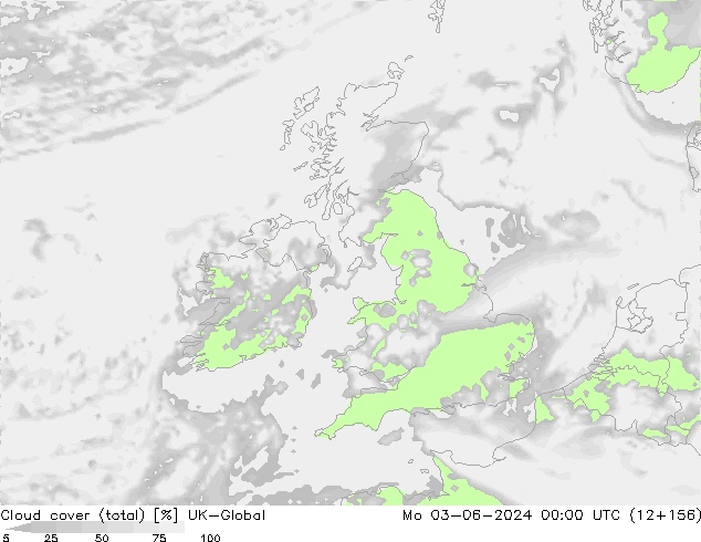 Cloud cover (total) UK-Global Mo 03.06.2024 00 UTC