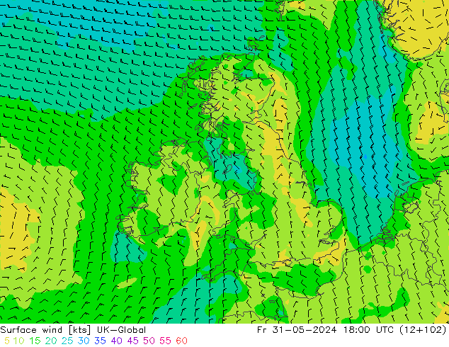 Vento 10 m UK-Global ven 31.05.2024 18 UTC