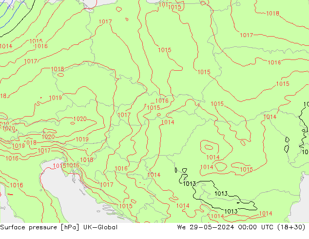 Surface pressure UK-Global We 29.05.2024 00 UTC