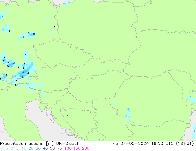 Precipitation accum. UK-Global Mo 27.05.2024 19 UTC