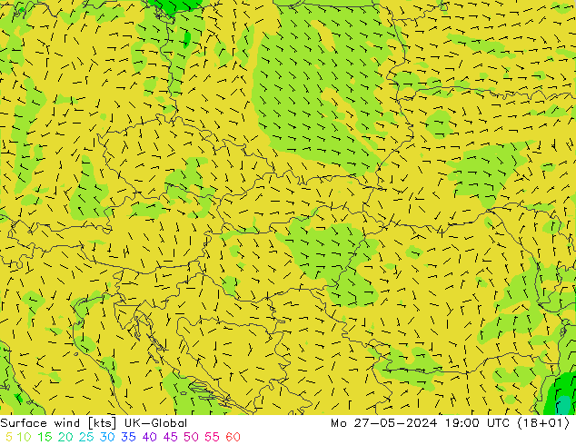 Surface wind UK-Global Mo 27.05.2024 19 UTC