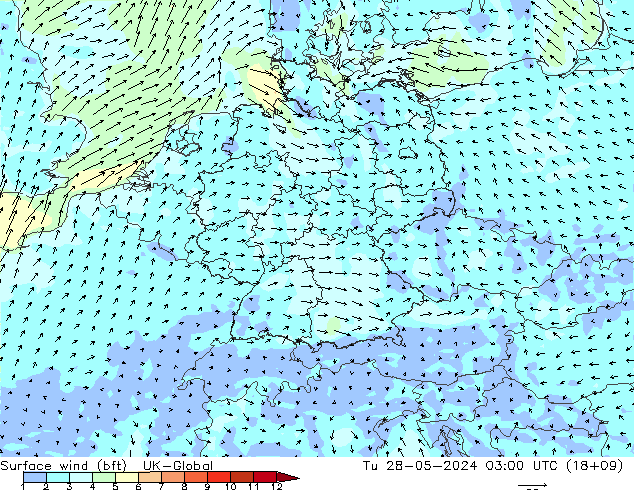 Rüzgar 10 m (bft) UK-Global Sa 28.05.2024 03 UTC