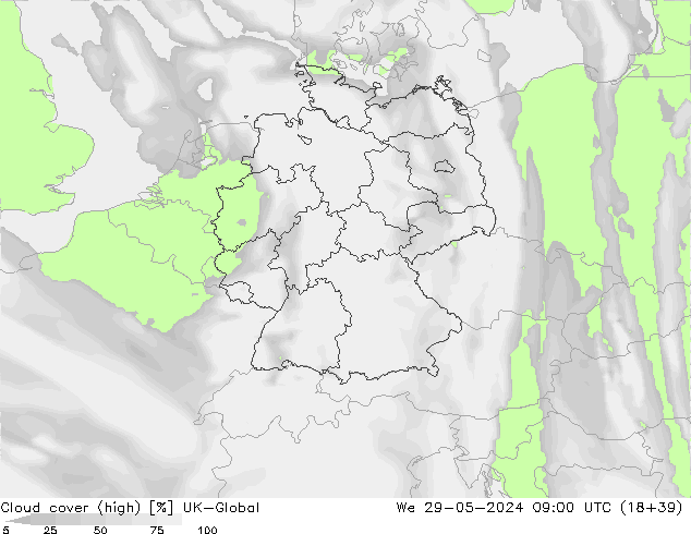 Bewolking (Hoog) UK-Global wo 29.05.2024 09 UTC