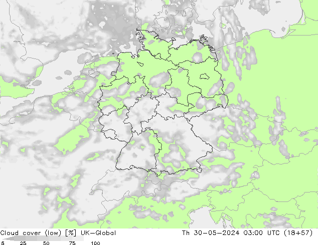 Bewolking (Laag) UK-Global do 30.05.2024 03 UTC