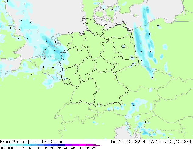 Precipitation UK-Global Tu 28.05.2024 18 UTC