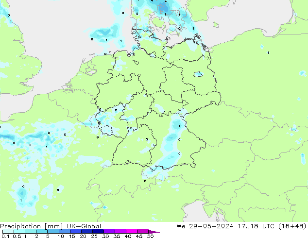 Precipitation UK-Global We 29.05.2024 18 UTC