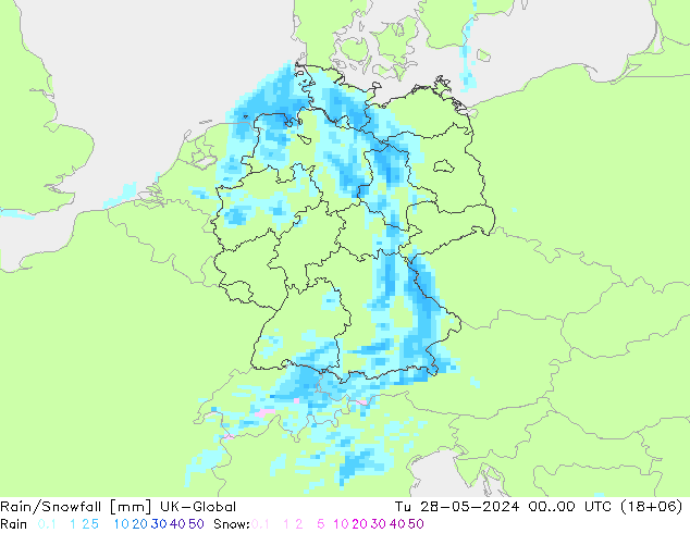 Rain/Snowfall UK-Global  28.05.2024 00 UTC