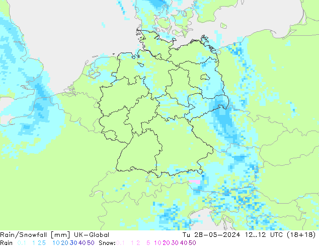 Rain/Snowfall UK-Global Sa 28.05.2024 12 UTC