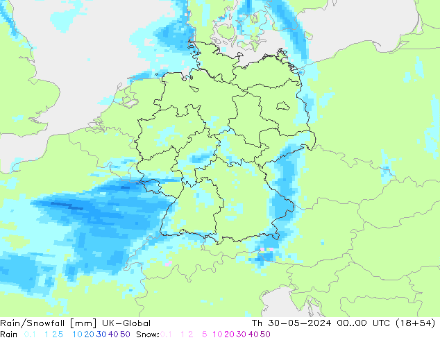 Rain/Snowfall UK-Global Th 30.05.2024 00 UTC