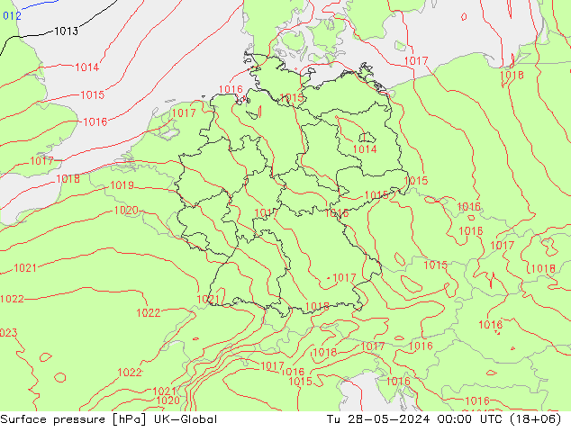 Atmosférický tlak UK-Global Út 28.05.2024 00 UTC