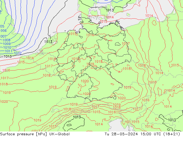 Pressione al suolo UK-Global mar 28.05.2024 15 UTC