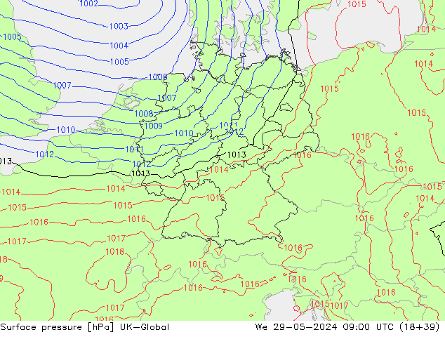 Surface pressure UK-Global We 29.05.2024 09 UTC