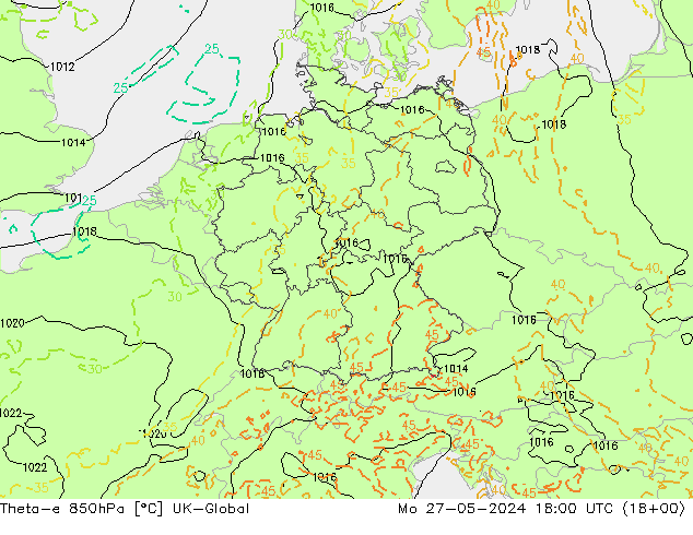 Theta-e 850hPa UK-Global  27.05.2024 18 UTC