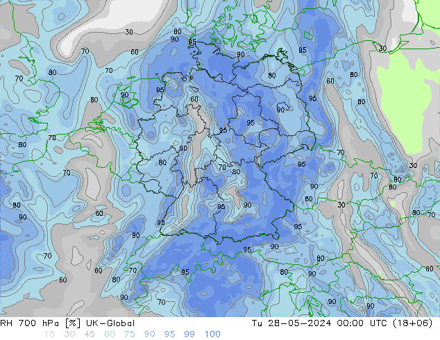 RH 700 hPa UK-Global Tu 28.05.2024 00 UTC