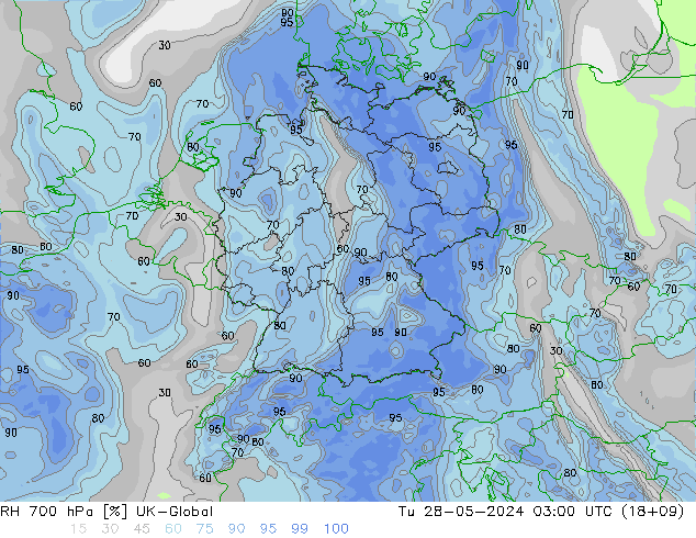 RH 700 гПа UK-Global вт 28.05.2024 03 UTC