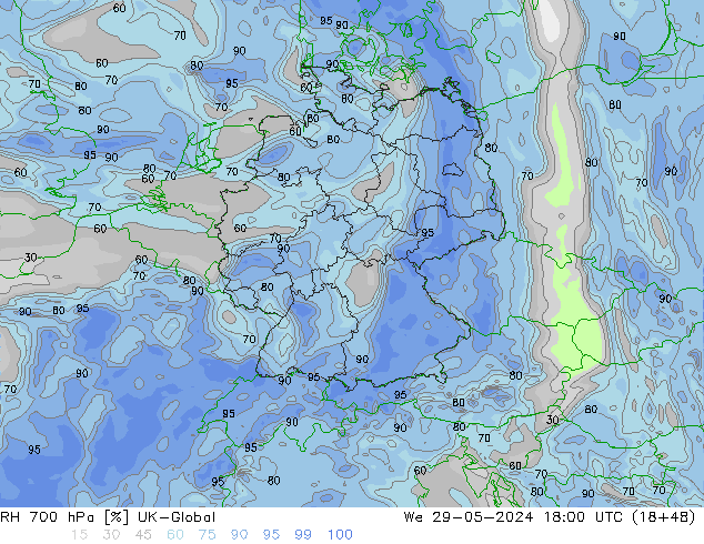 RH 700 hPa UK-Global We 29.05.2024 18 UTC