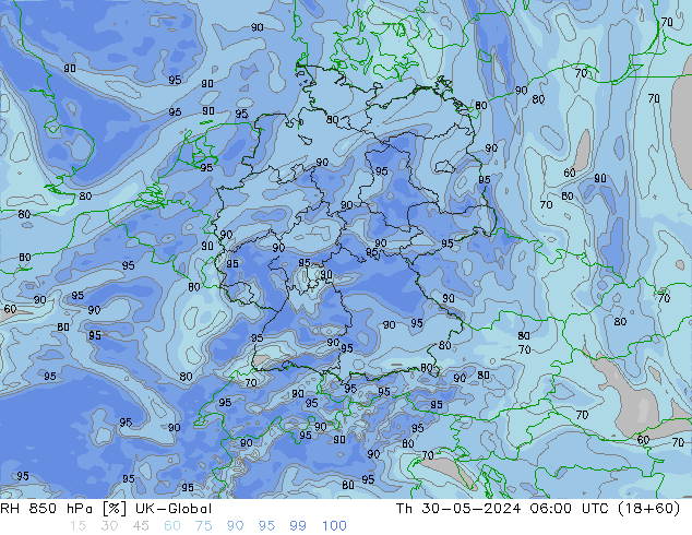 RH 850 hPa UK-Global Čt 30.05.2024 06 UTC
