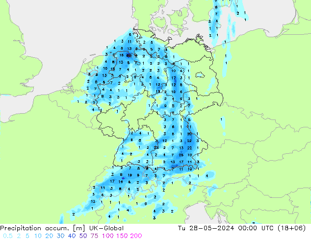 Precipitation accum. UK-Global wto. 28.05.2024 00 UTC