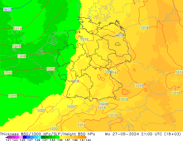 Schichtdicke 850-1000 hPa UK-Global Mo 27.05.2024 21 UTC